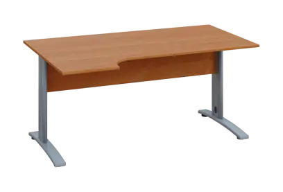 ERK 28 - 164 stůl kancelářský, rohový, levý, kovová podnož stříbrná, deska 25 mm, široký 1600 mm, olše jantar